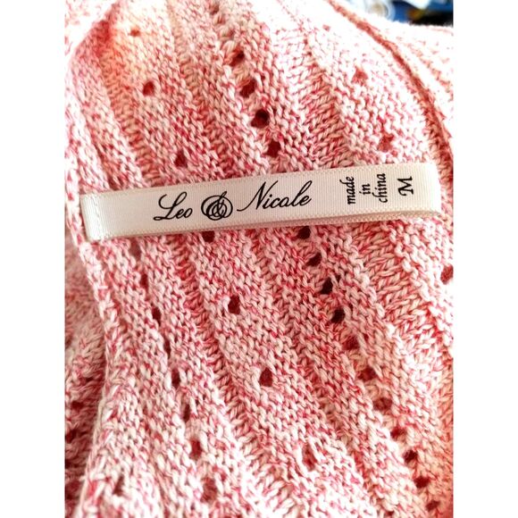 Leo and Nicole Pink Heather 100% Cotton Eyelet Sweater Size M - Picture 3 of 5